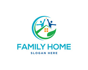 Sticker - Leaf green people family house logo design vector illustration.