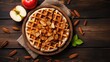 Fresh homemade waffles with apples and nuts for breakfast on the wooden background. Top view. Close up.Traditional belgian waffles with nuts mix, oatmeal and almonds. Haealthy food. Flat lay, top view