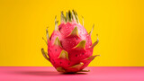 Fototapeta Big Ben - Dragon fruit - whole pitahaya on a yellow background,generated with Ai