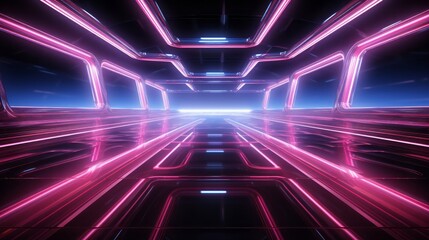 Wall Mural - neon lights in bright pink shape in futuristic. generative ai.