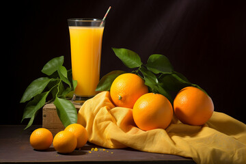 Canvas Print - Orange fruit and orange juice still life photos.