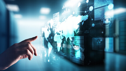 Wall Mural - Business and marketing strategy dashboard, Data analysis control panel on virtual screen.