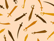© andyvi - Silhouettes of swords seamless pattern. Curved and straight swords. Ancient and medieval weapons, scimitar and gladius. Design for wallpapers, banners and posters. Vector illustration