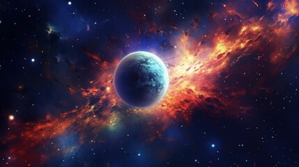 Wall Mural - beautiful abstract illustration, planet in space and shining stars