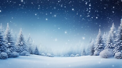 Poster - Winter background .Merry Christmas and happy New Year greeting card with copy-space. Christmas landscape with snow and fir trees