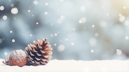  Christmas decoration with pine cone and snow.