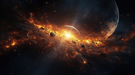 Wall Mural - beautiful abstract illustration, planet in space and shining stars