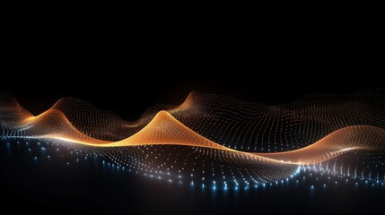 Poster - Abstract wave with moving dots. Flow of particles. Cyber technology illustration. 3d rendering