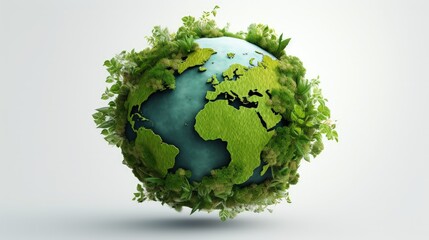 Sticker - Invest in our planet. Earth day 2022 3d concept background. Ecology concept. Design with 3d globe map drawing and leaves isolated on white background.