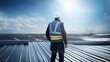 © HN Works - Construction engineer wear safety uniform inspection metal roofing work for roof industrial concept with copy space