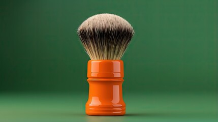 Wall Mural - Orange Shaving brush icon isolated on green background. Barbershop symbol. Minimalism concept. 3D render illustration.