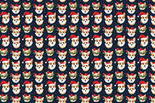 Corgi Dog In Santa Hat Christmas Seamless Pattern