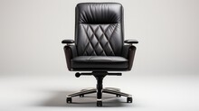 Black Leather Office Chair On A White Background. Generative AI.