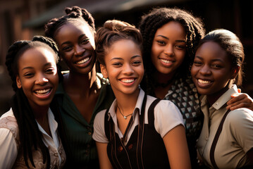 African high school girls smiling at school