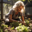 © Anna - A woman plants plants in the garden. Sunny day, summer