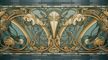 Tiles art nouveau background, copy space, 16:9