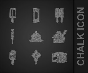 Wall Mural - Set Cake, Ice cream in waffle cone, bowl, Candy, and icon. Vector