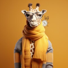 portrait of a giraffe with modern  sunglasses