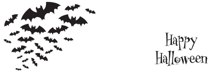 Wall Mural - Halloween banner with black bats on the White background. Illustration with text.