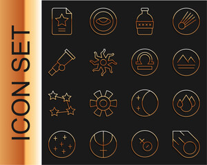 Poster - Set line Comet, Water drop, Earth element, Bottle of water, Sun, Telescope, Star constellation zodiac and Libra icon. Vector