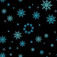 Wall Mural - Christmas winter seamless background with snowflakes. Dark blue background with snowflakes