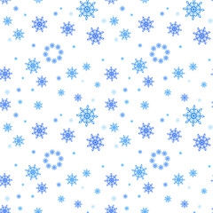 Wall Mural - Christmas winter seamless background with snowflakes. White background with blue snowflakes