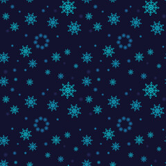 Wall Mural - Christmas winter seamless background with snowflakes. Dark blue background with snowflakes