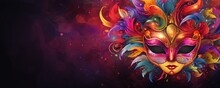 Multicolored carnival mask banner with space for text
