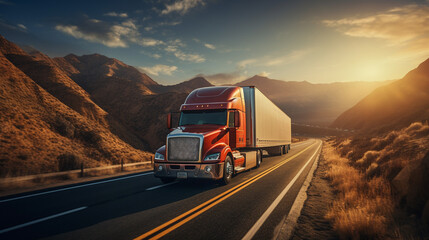 Closeup of a truck driving down a west coast road at sunny day