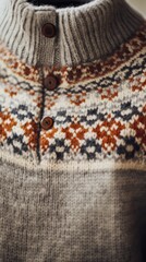 Canvas Print - A sweater with a button on the front and a knitted pattern, AI