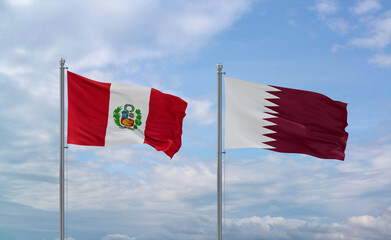 Qatar and Peru flags, country relationship concept