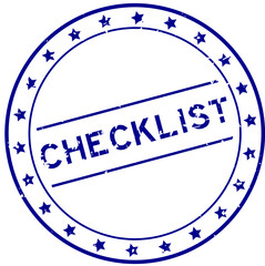 Poster - Grunge blue checklist word round rubber seal stamp on white background