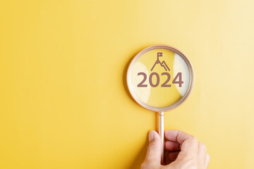 Poster - Starting New year with ambition 2024 and countdown merry christmas and happy new year, Planning and challenge strategy in new year 2024 Concept.