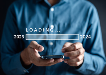Poster - Loading progress from 2023 to 2024 to countdown merry christmas and happy new year, Planning and challenge strategy in new year 2024 Concept.