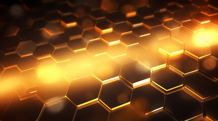 futuristic abstract background in hexagon pattern with glowing lights, wallpaper, sci-fi image