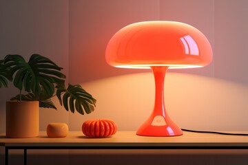 glowing mushroom red orange lamp on the table