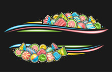 Vector Border For Candy Store With Empty Copy Space For Ad Text, Decorative Sign Board With Illustration Of Multi Colored Hard Candies In Foil Package, Different Bubble Gums And Group Of Chewy Candies