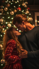 Wall Mural - couple at christmas tree