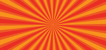 Red, Orange Rays Banner. Ray Star Burst Background Or Television Vintage. Rays Light. Vintage Pop Background. Retro Art, Sunburst, Flare, Beam. Glow Bright Pattern. Sunbeam, Starburst, Sunburst Sign