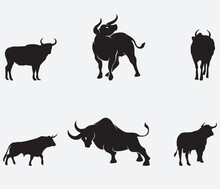 A Series Of Bull Cattle Animal Silhouettes