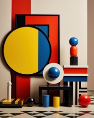 Canvas Print - Vibrant abstract backdrop adorned with circles and geometric forms, exuding a harmonious blend of colors.