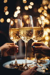 Canvas Print - people holding champagne glasses at a christmas dining table