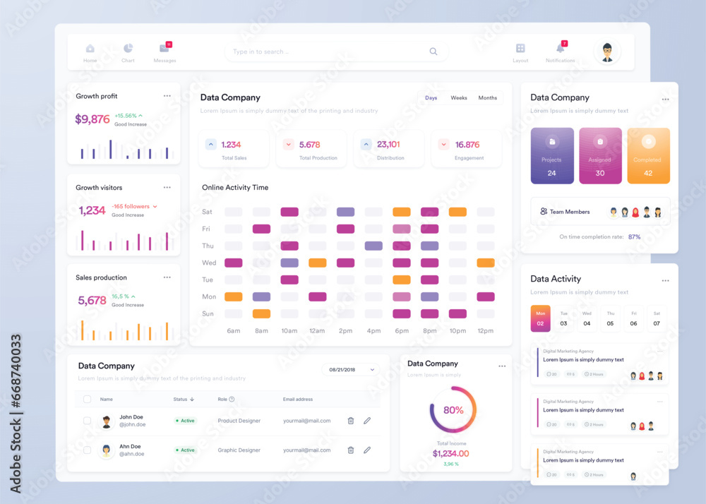 UI UX Infographic dashboard. UI design with graphs, charts and diagrams ...