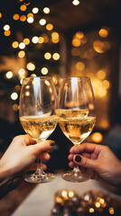 Canvas Print - people holding champagne glasses at a christmas dining table