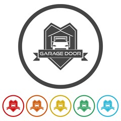 Canvas Print - Garage door shield logo. Set icons in color circle buttons