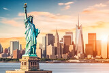 Fototapeta  - Statue of liberty on the background of the city of new york. New York statue of liberty