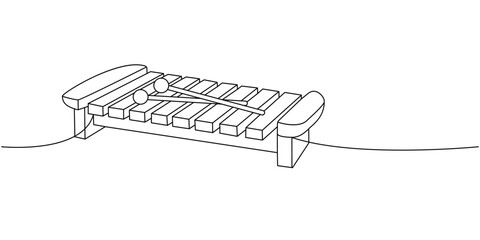 Wooden xylophone one line continuous drawing. Musical instruments continuous one line illustration. Vector minimalist linear illustration.