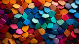 Fototapeta  - Sfondo astratto 3d multicolore, frattale, wallpaper colorato in formato 16:9 con piccoli pezzetti di plastica