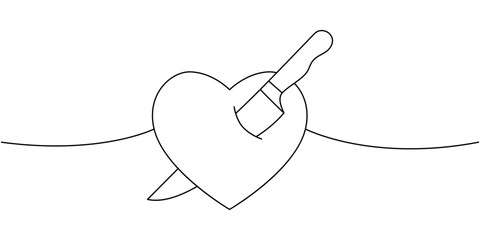 Wall Mural - Knife with heart one line continuous drawing. Old school tattoo continuous one line illustration. Vector minimalist linear illustration.