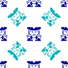 Sticker - Blue Witch icon isolated seamless pattern on white background. Happy Halloween party. Vector